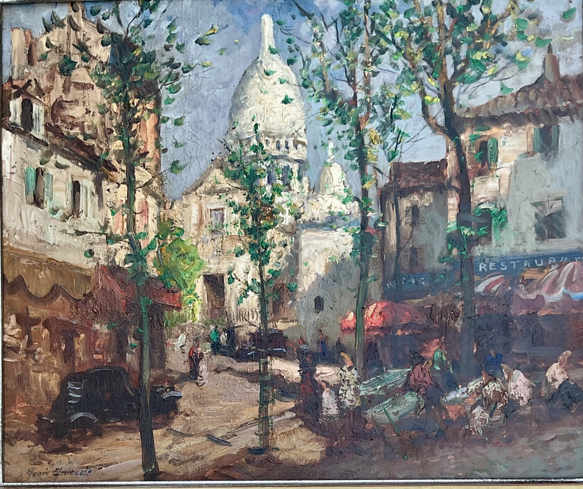 Mério Améglio Tableau HST Scène animée Paris Montmartre Place du tertre 55 x 46 cm -photo-3