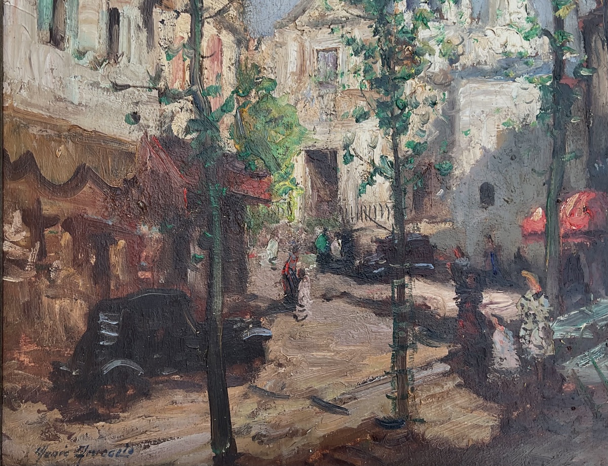 Mério Améglio Tableau HST Scène animée Paris Montmartre Place du tertre 55 x 46 cm -photo-2