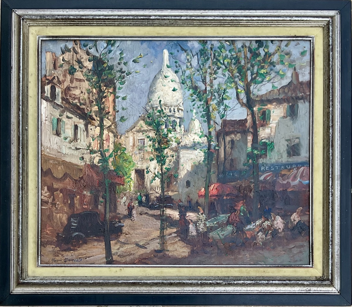 Mério Améglio Tableau HST Scène animée Paris Montmartre Place du tertre 55 x 46 cm 