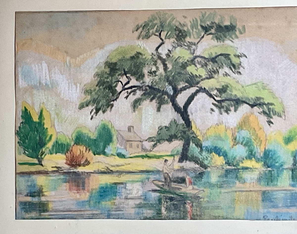 Paul Émile Pissaro  Pastel  Clecy Hameau Cantepie Maison du peintre Barque sur l’Orne-photo-2