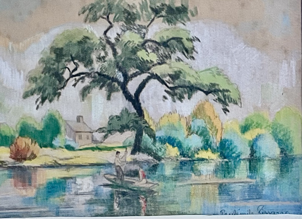 Paul Émile Pissaro  Pastel  Clecy Hameau Cantepie Maison du peintre Barque sur l’Orne-photo-3