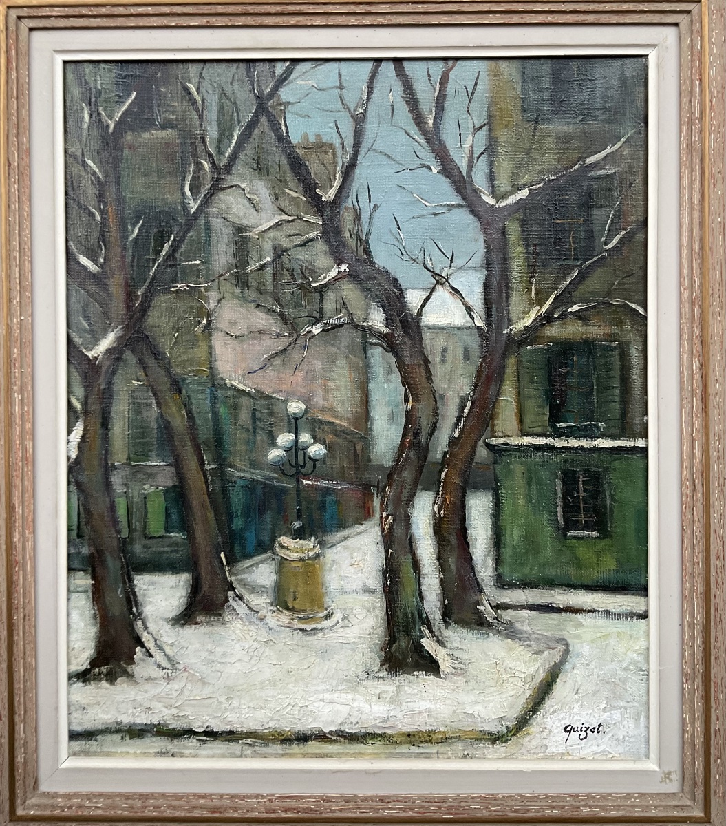 Alphonse Quizet Painting Hst 1940/50 Paris  Fürstenberg Square Under The Snow -photo-3
