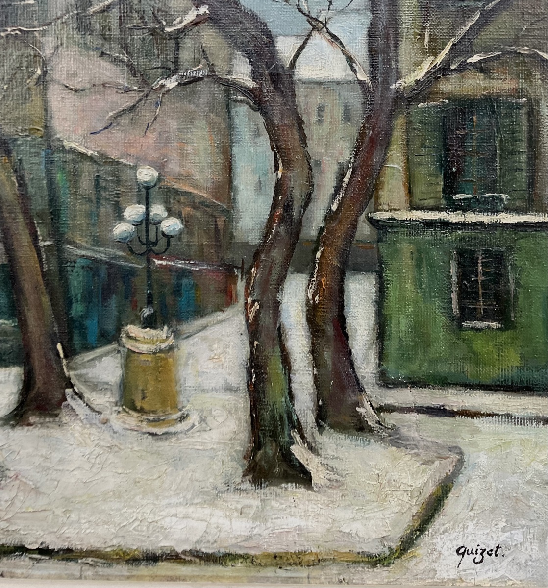 Alphonse Quizet Painting Hst 1940/50 Paris  Fürstenberg Square Under The Snow -photo-1