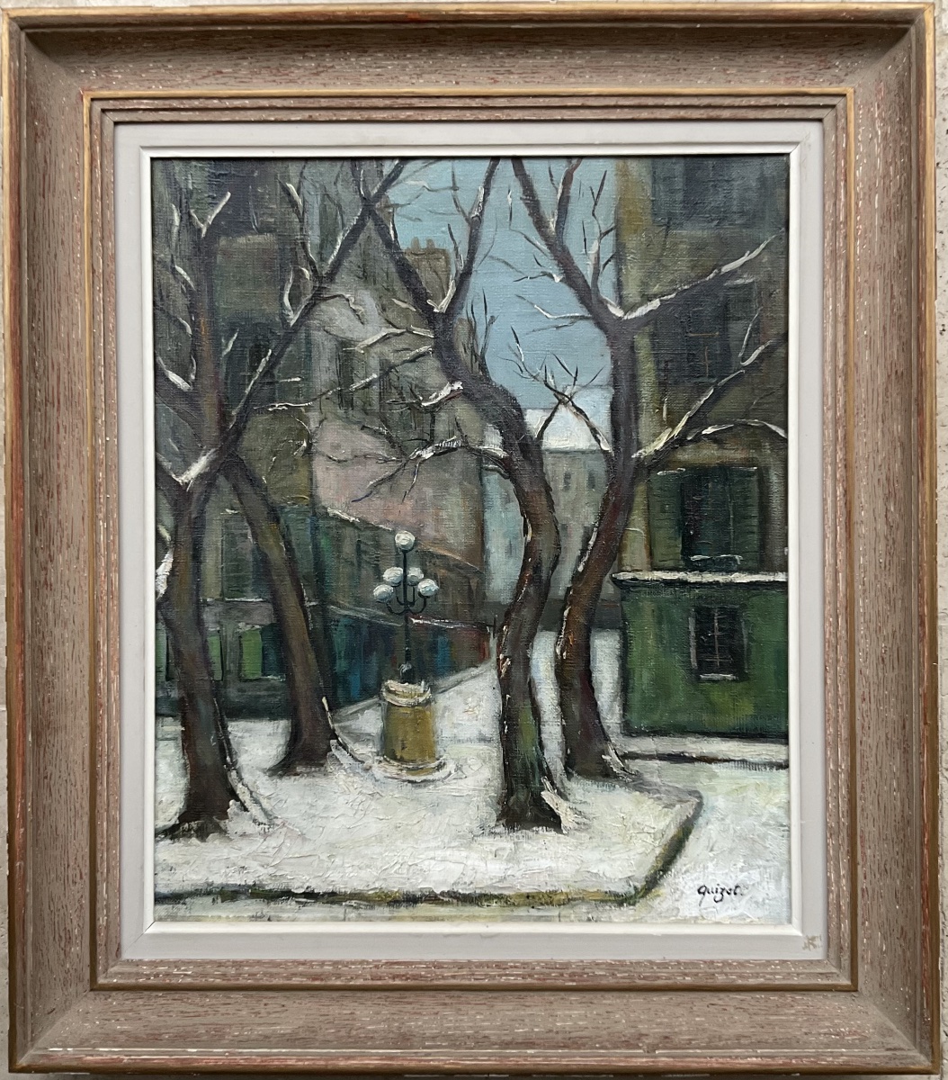 Alphonse Quizet Painting Hst 1940/50 Paris  Fürstenberg Square Under The Snow 