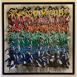 JONONE GRAND TABLEAU STREET ART  2010 " When magic happens " 150 x 150 cm / certificat.