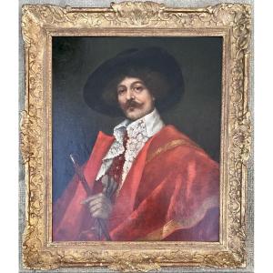 Ferdinand  Roybet Painting, 19th Century, Portrait Of A Man In Louis XIII Costume. 65 X 54 Cm 