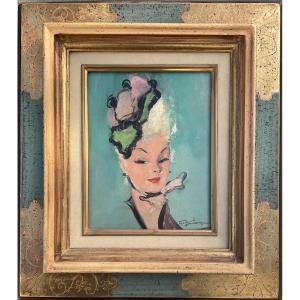 JEAN GABRIEL DOMERGUE TABLEAU HST PORTRAIT JEUNE FEMME LOLOTTE 