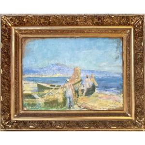 Grand Tableau HST Le retour des pêcheurs Nice 1932 marine 