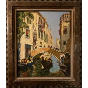 Charles Cousin Large Original Painting 1930/40 Venice Painting Paradise Bridge 20f