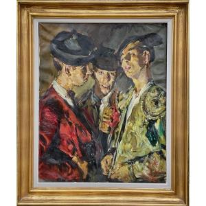Large Painting Portraits The 3 Bullfighters Bullfighting Seville 1950/60 Painting Quality +
