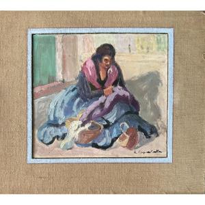 Lucienne Capdevielle Painting 1920 Gypsy Embroidery 