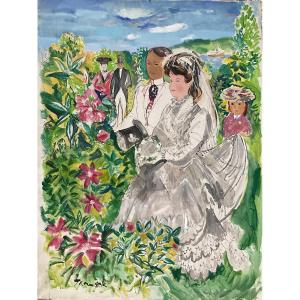 EMILIO GRAU SALA GRAND TABLEAU LE JOUR DU MARIAGE PEINTURE ORIGINALE 130 x 97 cm 