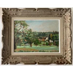 Paul De Laboulaye Painting 1936 Village Landscape Les Mesnuls Yvelines