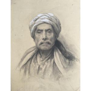 LUCIENNE CAPDEVIELLE FUSAIN 1920 DESSIN HOMME ORIENTAL PORTRAIT DE VOYAGE