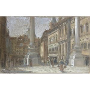 LÉON CHESNAY SUPERBE PASTEL 1925 COLONNES PLACE DES SEIGNEURS VICENCE ITALIE