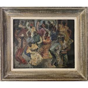 Juana Lumerman Painting 1954 Carnival Dance Scene Haiti Caribbean Argentina