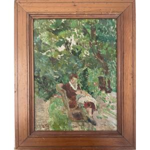 Jean Puy Tableau Hsp Woman In The Garden Under The Trees Painting Circa 1900