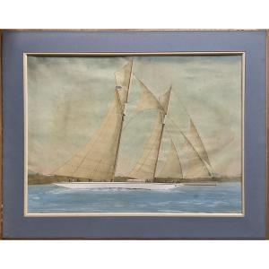 VLADIMIR GEORGIEVIC ORLOFF AQUARELLE ORIGINALE VOILIER REGATE 1920 RUSSIAN ART