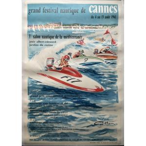 Geo Ham Large Vintage Poster Cannes Grand Festival Nautique 1961