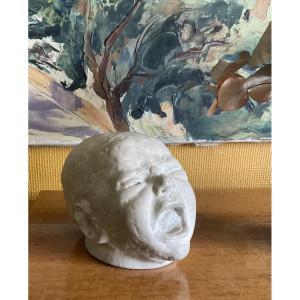 CAMILLE DESCAUSSY SCULPTURE PLÂTRE 1934  TÊTE DE NOURISSON EN PLEURE CÉRET