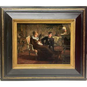 Frédéric Dufaux 19th Century Painting Scène Galante Dans Un Intérieur En Soirée Swiss Painter
