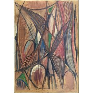 Marcel Homs Large Painting Geometric Abstraction Original Work 1970