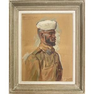 LUCIEN HECTOR JONAS TABLEAU PORTRAIT TIRAILLEUR MAROCAIN BAREK BEN TAHAR INFANTERIE