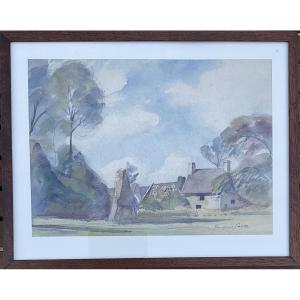 Jacques Roger Simon, Original Watercolor, 1930, “l’angotterie,” Landscape Of The Manche