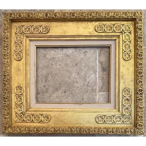 Rare Carved Wood Frame With Stucco And Gold Leaf, 5f, Dimensions 35 X 27 Cm, French Frame