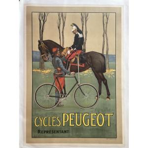 E Vulliemin Rare Lithographic Poster, 1900: Peugeot Bicycle, Valentigney, Doubs, 1900 Poster