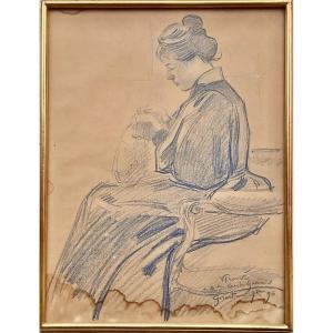 Victor Prouvé Original Drawing, 1896: Portrait Of Mlle Cécile Garnier, Gérardmer