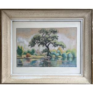 Paul Émile Pissaro Pastel Clecy Hameau Cantepie Maison du peintre Barque sur l’Orne
