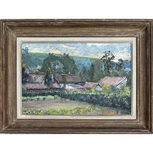 Gaston Laborde Tableau HST 1930/40 Paysage Village Talmontier Oise