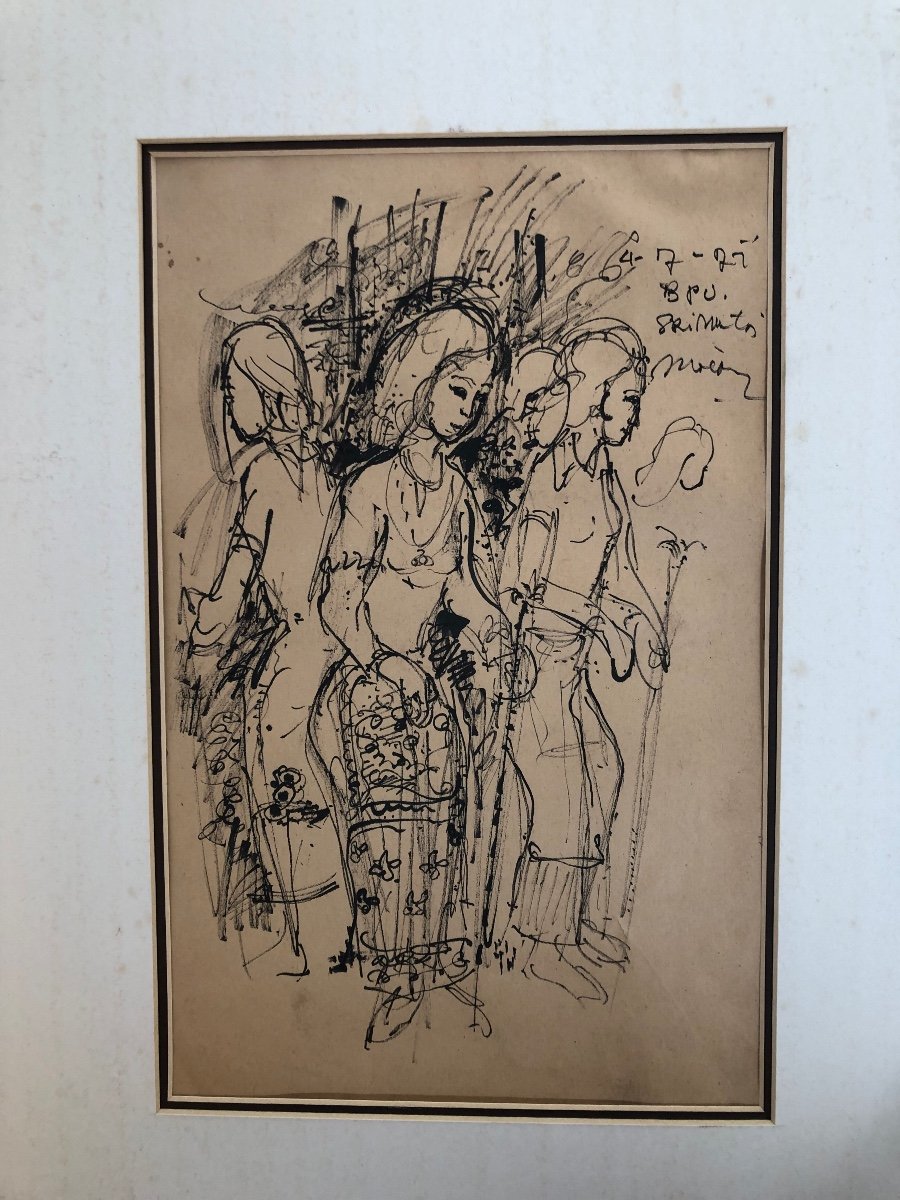 Ink Drawing Of Javanese Dancers 1970-photo-3