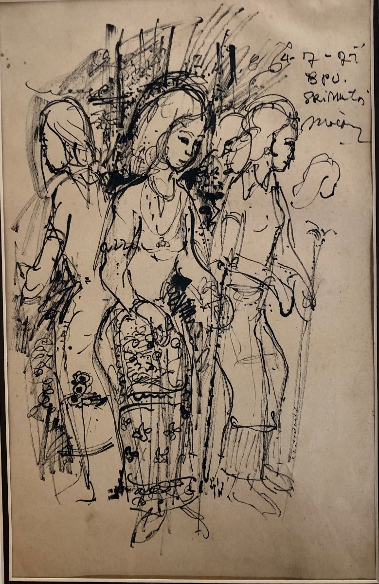 Ink Drawing Of Javanese Dancers 1970-photo-4