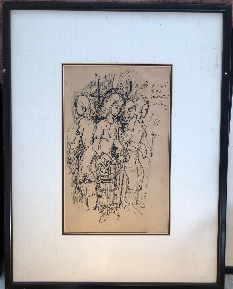 Ink Drawing Of Javanese Dancers 1970-photo-1