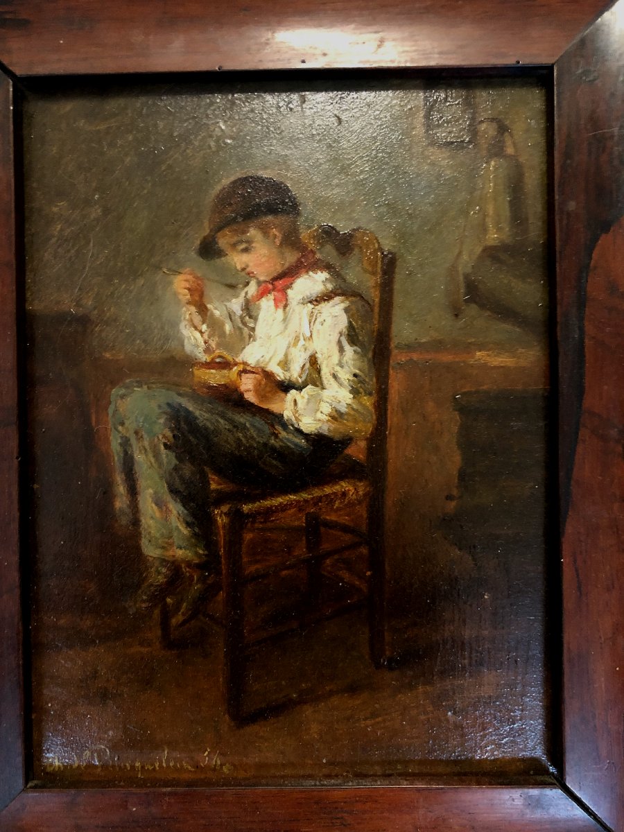 Jeune Poulbot Dans Sa Cuisine, Huile Sur Bois Vers 1860-photo-4