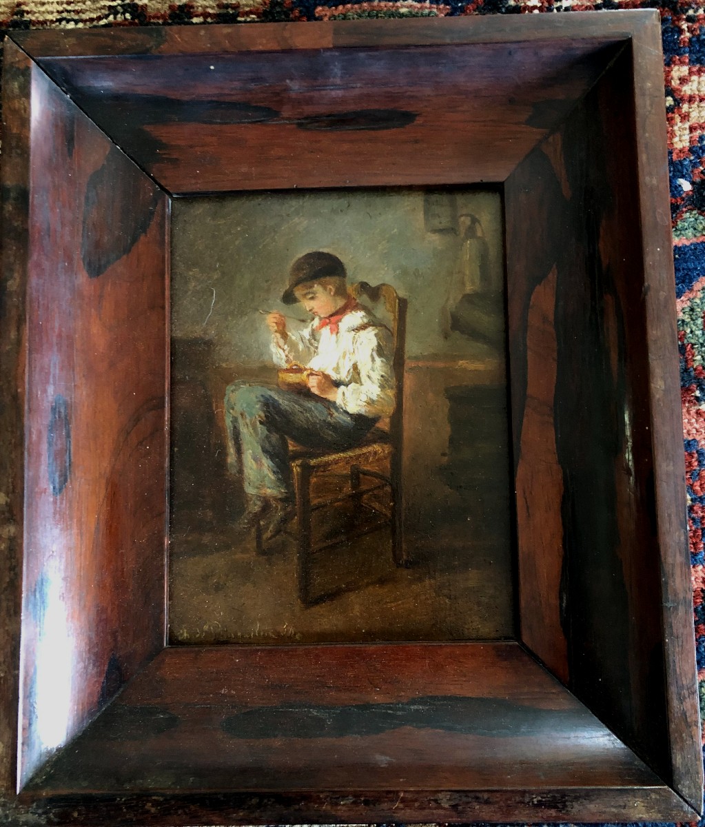 Jeune Poulbot Dans Sa Cuisine, Huile Sur Bois Vers 1860-photo-3