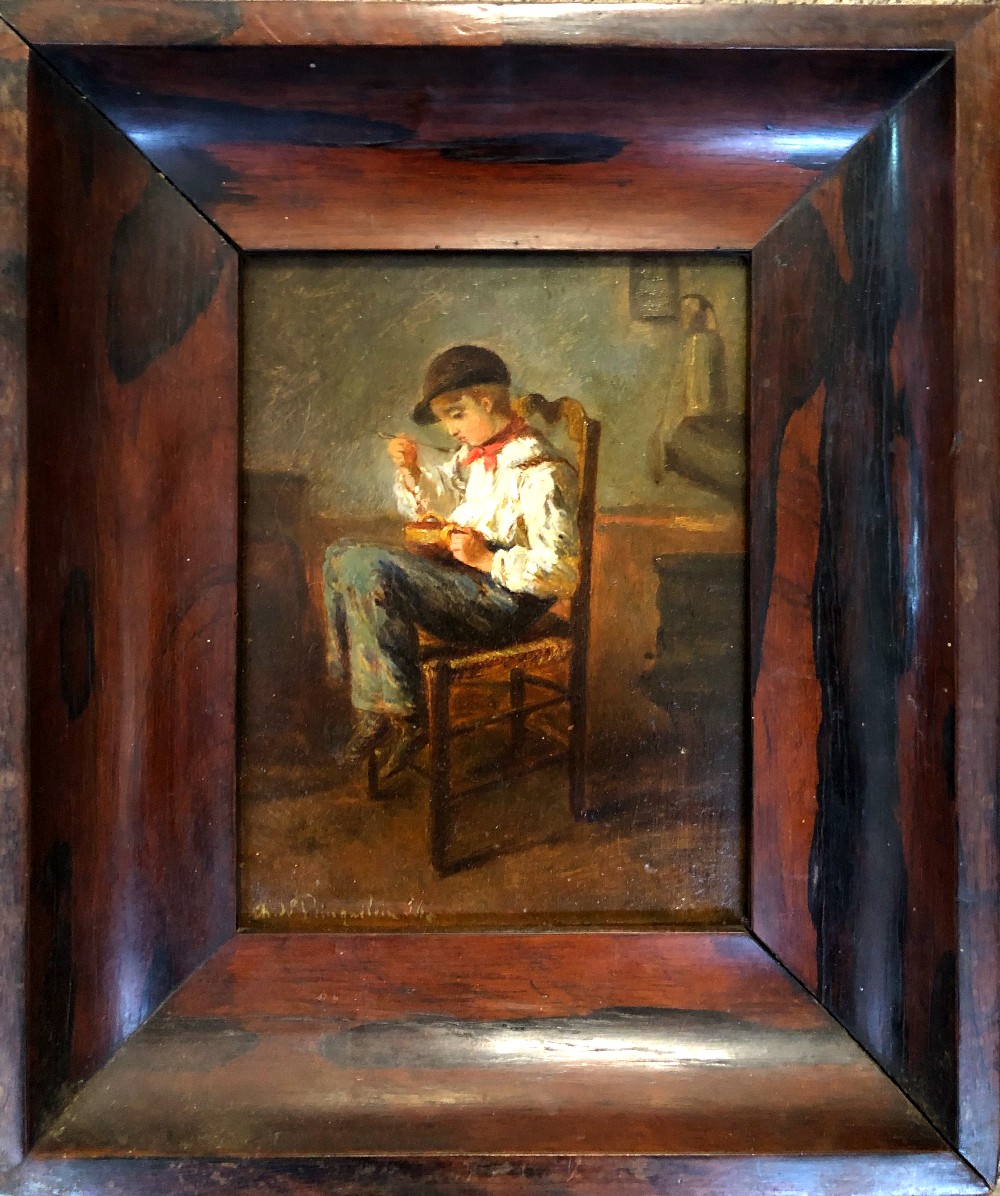 Jeune Poulbot Dans Sa Cuisine, Huile Sur Bois Vers 1860