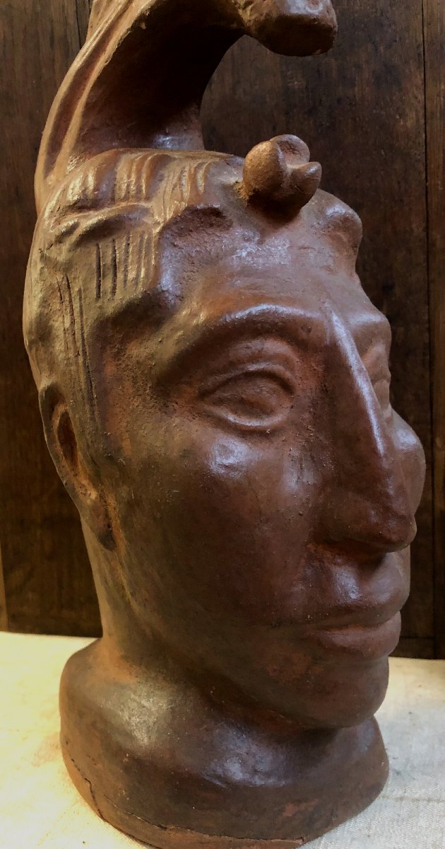 Head Of Pacal The Great Mayan King Of Palenque, Terracotta Circa 1920-photo-1