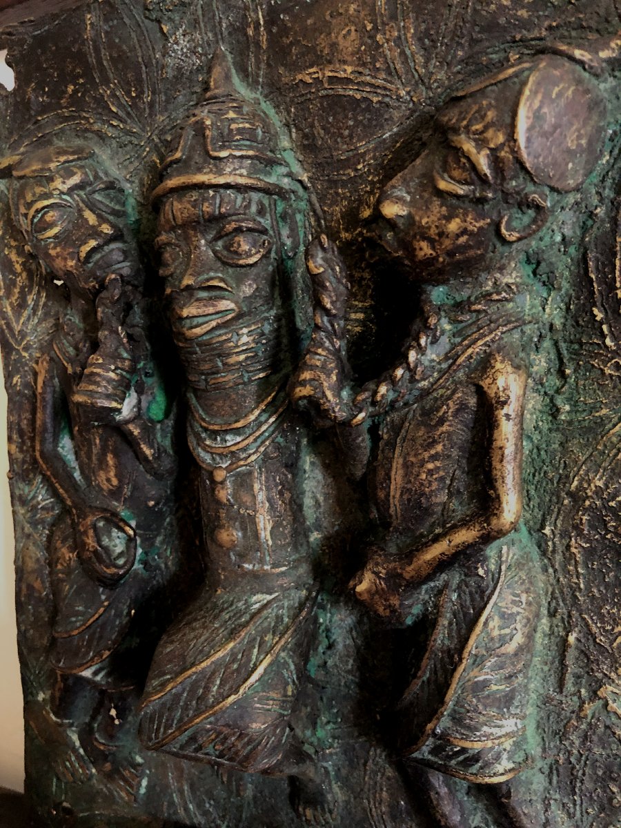Plaque De Porte De Palais Bronze Bénin Début XX-photo-2