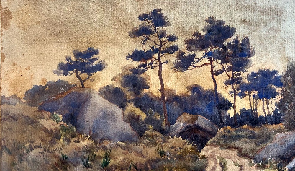 Aquarelle Forêt de rochers de Felix Choisnard 1846-1924 
