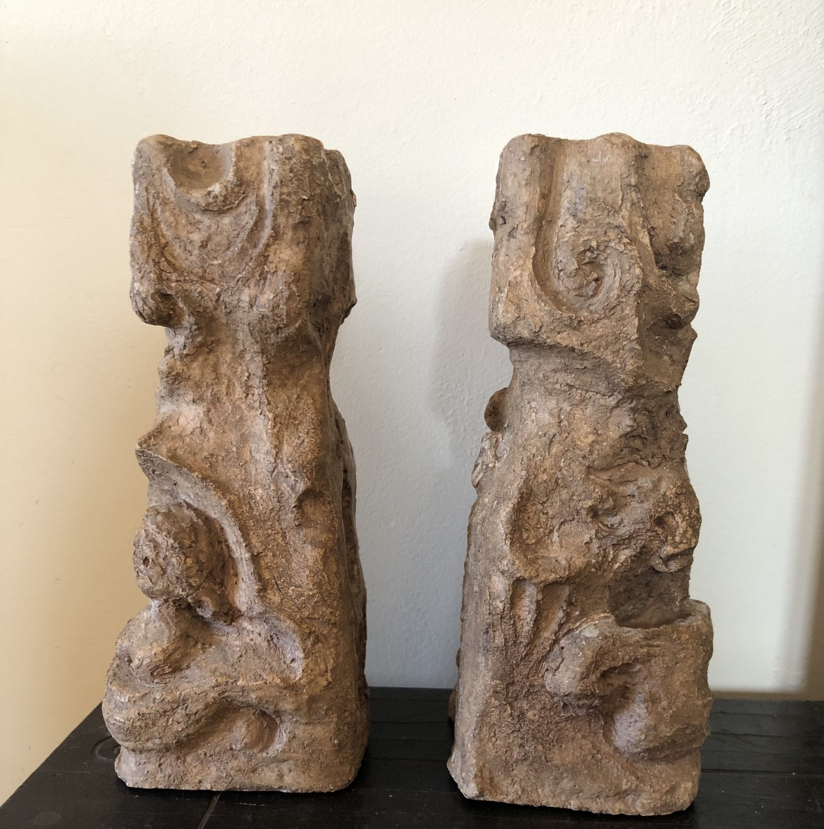 Paire de bougeoirs céramique d’artiste XX