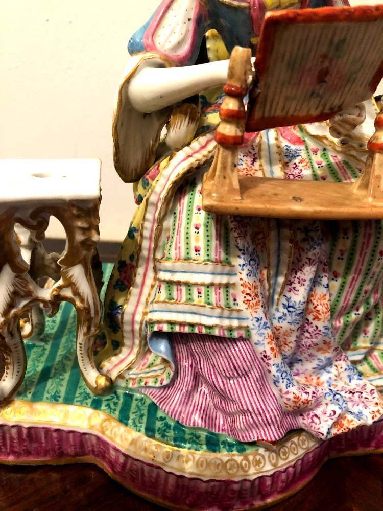 Femmes au salon début XIX Porcelaine de Meissen -photo-3