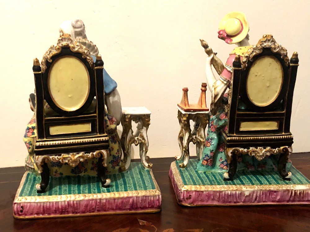 Femmes au salon début XIX Porcelaine de Meissen -photo-2