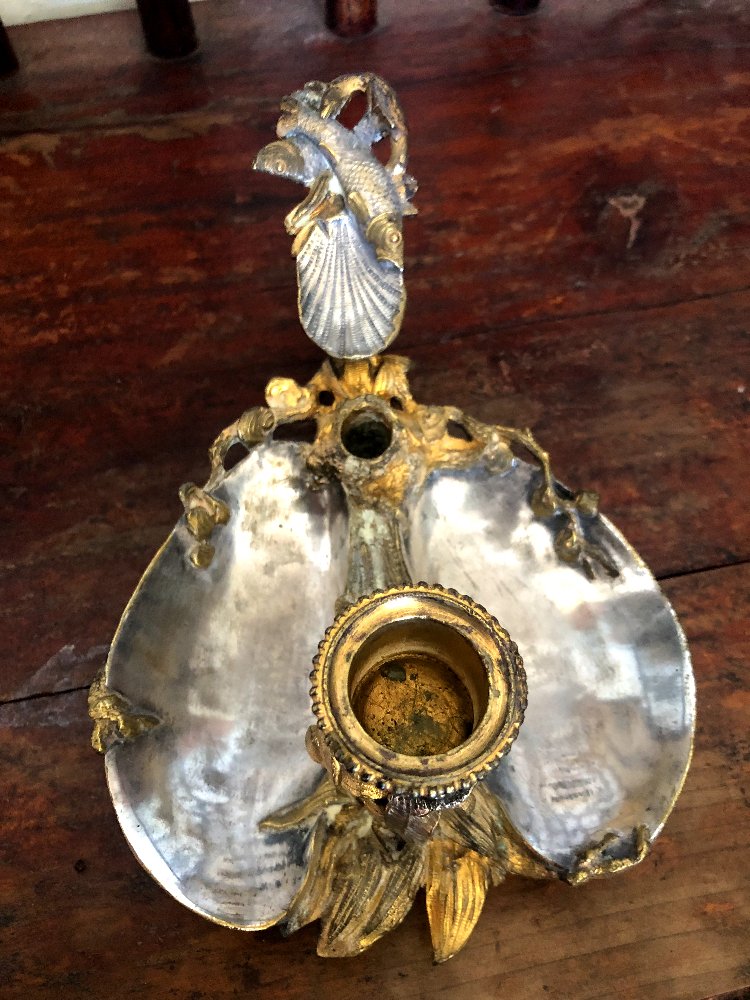 Bougeoir Art Nouveau en bronze argenté-photo-3