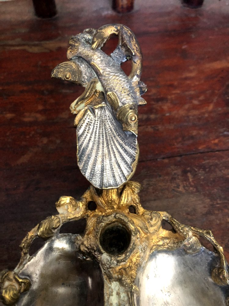 Bougeoir Art Nouveau en bronze argenté-photo-4