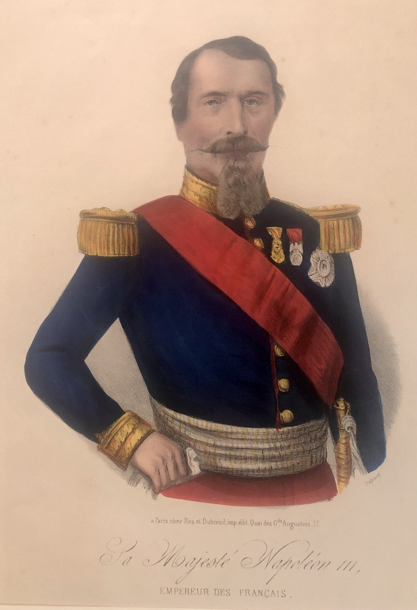 Pair Of Lithographs: Eugénie De Montijo And Napoleon III-photo-1