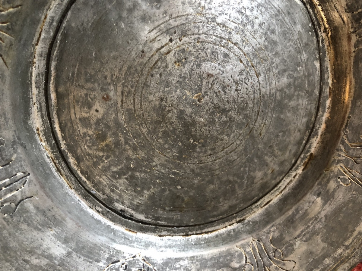 Plat creux Ottoman Damas XIX Alliage Cuivreux Etamé-photo-2