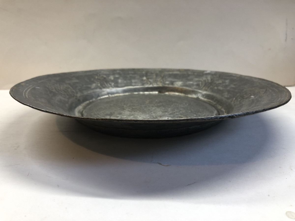 Plat creux Ottoman Damas XIX Alliage Cuivreux Etamé-photo-7